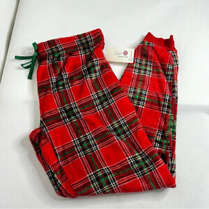 Secret Treasures Pajama Pants Size Small Plush Fleece Velour Jogger Plaid Red